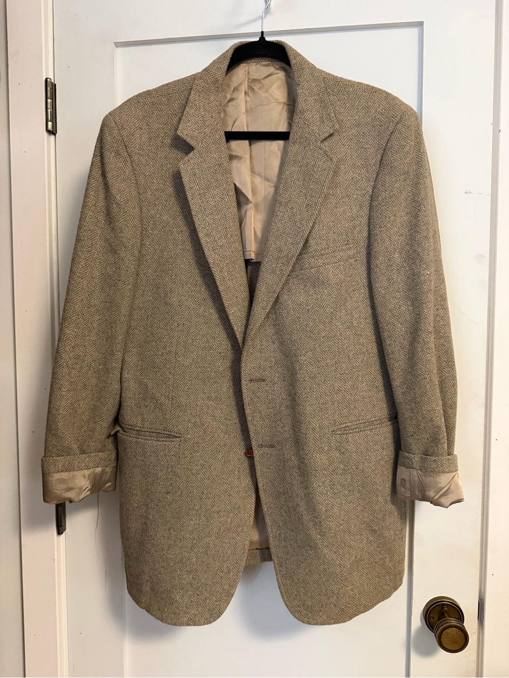 Vintage Men's Classic Herringbone Wool Blazer - Beige